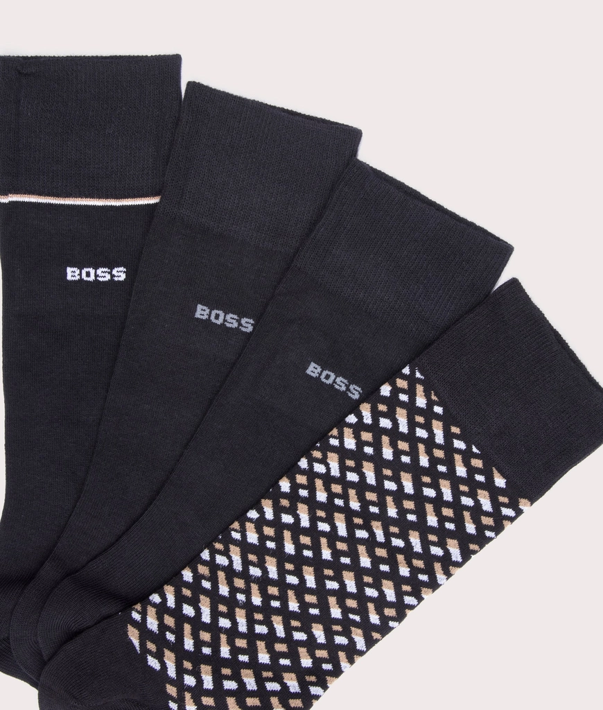 Hugo Boss Mens 4 Pack RS Monogramed Socks